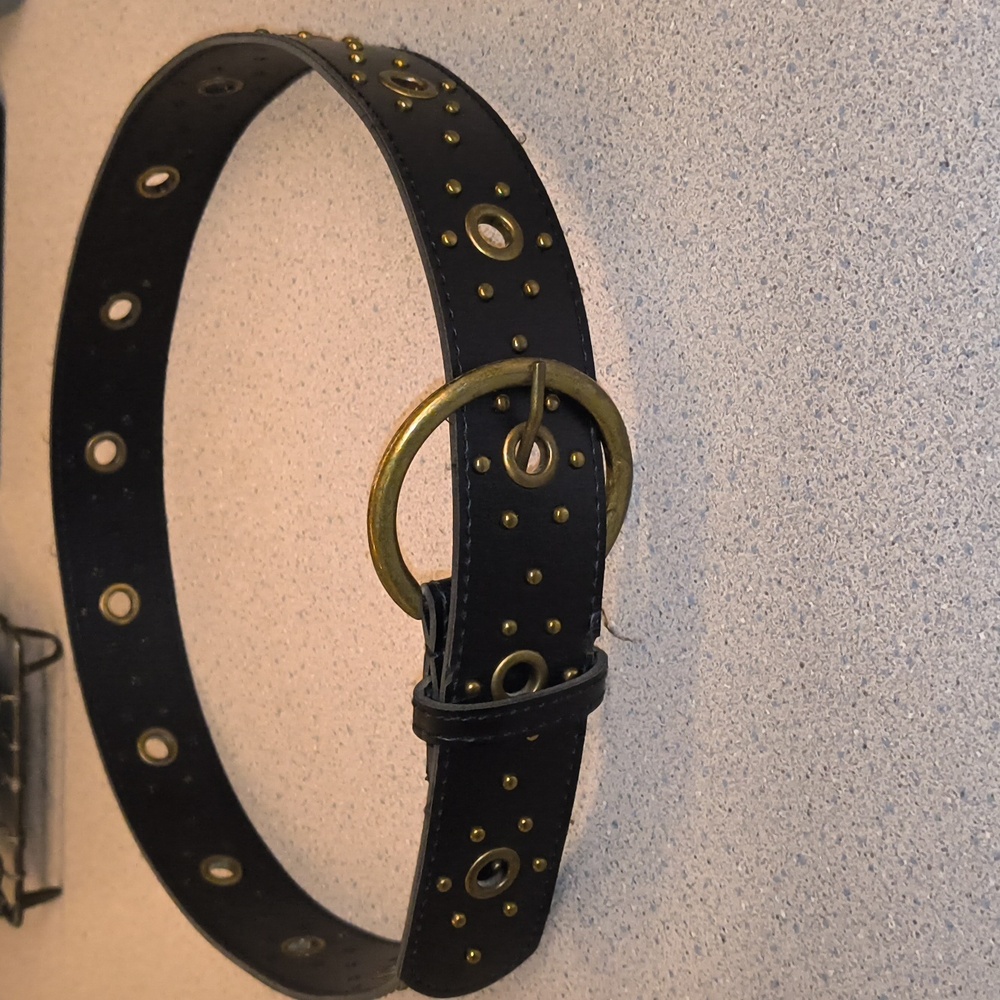 Women's Black Belt with Buckle, Metal Studs & Holes-NWOT